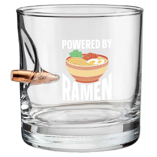 Powered By Ramen Anime Japanese Soup Cup Noodle Bullet Whiskey Glasses