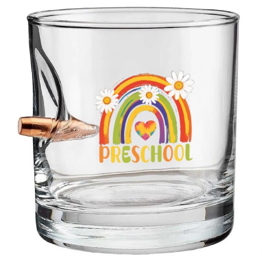 Preschool Rainbow Back to School Preschool Teacher Bullet Whiskey Glasses