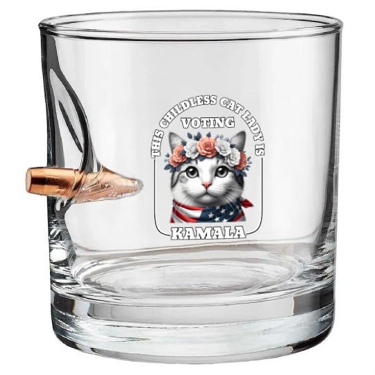 This childless cat lady is voting Kamala Harris Bullet Whiskey Glasses