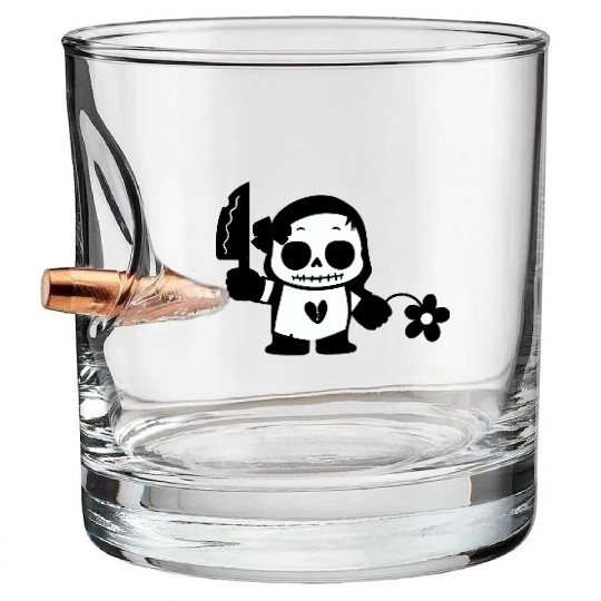 Halloween Girl with Flower and Knife Bullet Whiskey Glasses