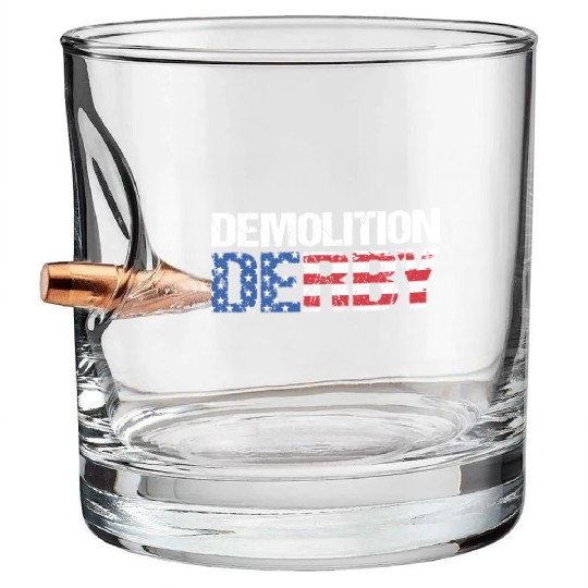 4th Of July US Flag Motorsport Demolition Derby Bullet Whiskey Glasses