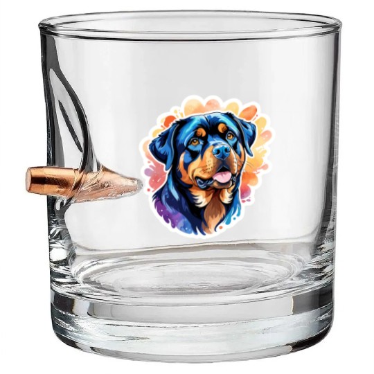 Rottweiler Watercolor Bullet Whiskey Glasses