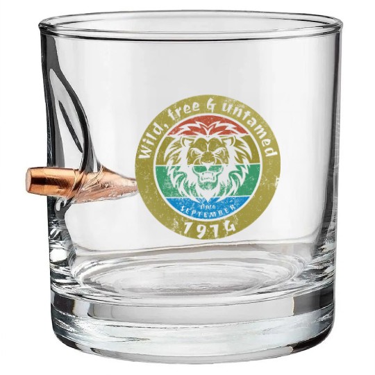 50th birthday Wild, free & untamed since 09/1974 Bullet Whiskey Glasses