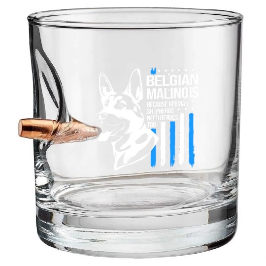 4th Of July US Flag Belgian Malinois K9 Dog Bullet Whiskey Glasses