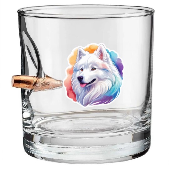 Samoyed Dog Watercolor Bullet Whiskey Glasses