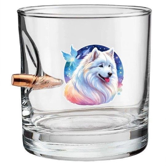 Samoyed Dog Watercolor Bullet Whiskey Glasses