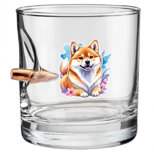 Shiba Inu Watercolor Bullet Whiskey Glasses