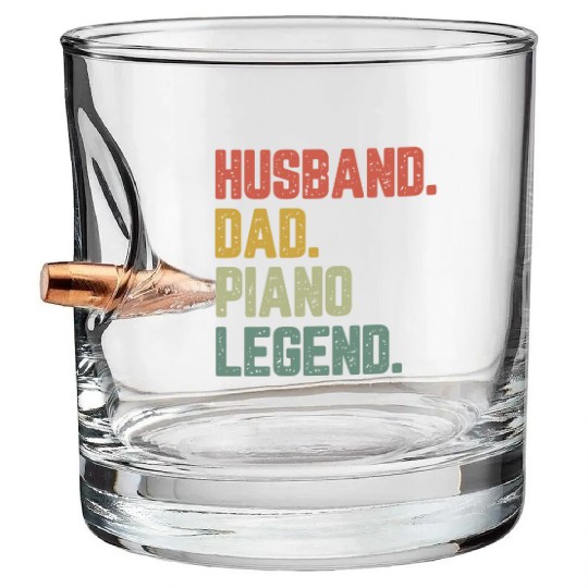 Husband Dad Piano Legend Funny Father Bullet Whiskey Glasses
