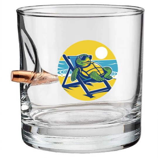 Sea Turtle Chillin on the Beach Bullet Whiskey Glasses