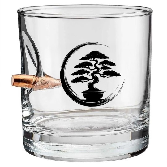 Beautiful Old Bonsai Tree At Sunrise Bullet Whiskey Glasses