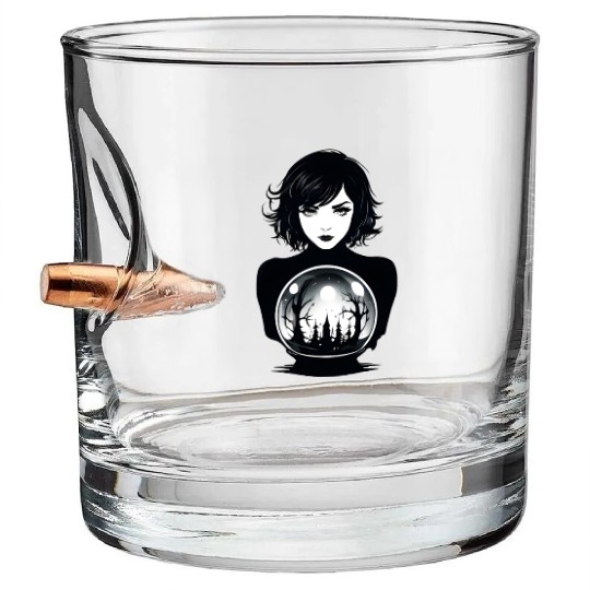 Witchy Woman Gazing into a Crystal Ball Bullet Whiskey Glasses