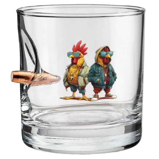 Streetwear-clad chickens with style Bullet Whiskey Glasses
