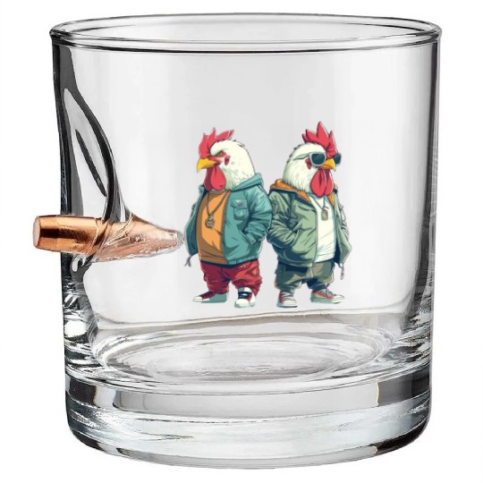 Trendy streetwear on fashionable chicken Bullet Whiskey Glasses