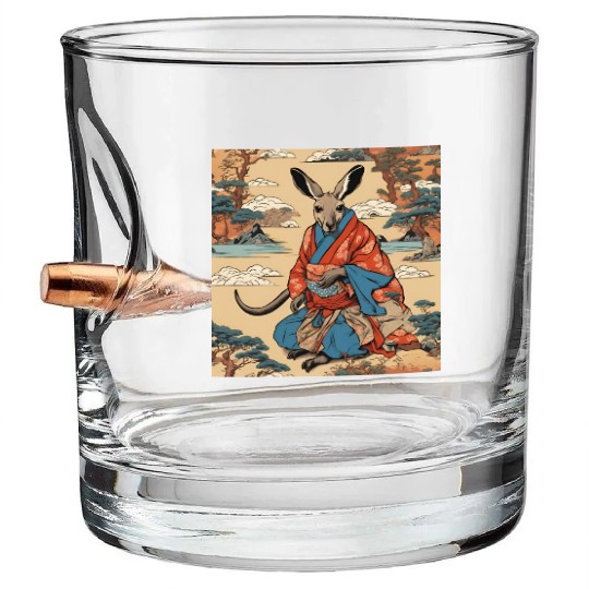 Retro Ukiyo-e Style Kangaroo Caricature Bullet Whiskey Glasses