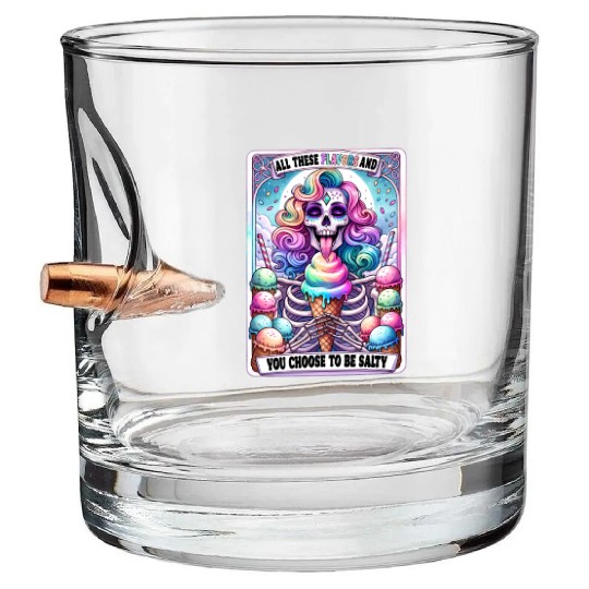 Funny Skeleton Salty Tarot Card, Funny Tarot Card Bullet Whiskey Glasses