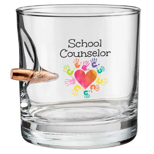 School Counselor Heart Bullet Whiskey Glasses