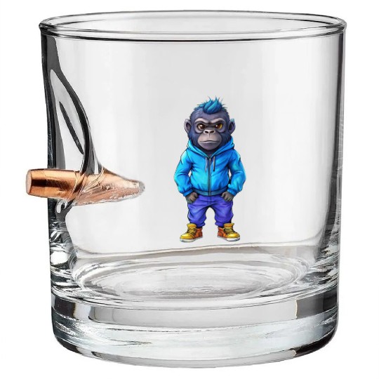 Illustration of a hip-hop chibi gorilla. Bullet Whiskey Glasses
