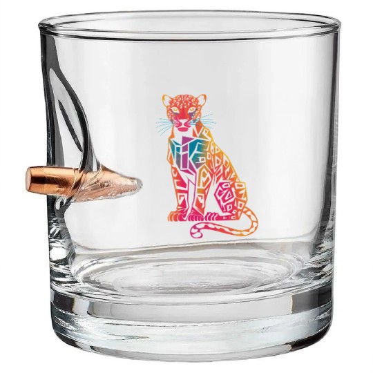 Colorful Geometric Jaguar Artwork for Bold Bullet Whiskey Glasses