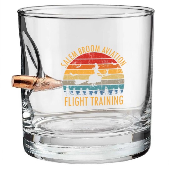 Womens Salem Broom Aviation Flight Halloween Bullet Whiskey Glasses