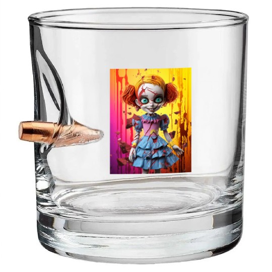 Horror Doll embrace the fear Bullet Whiskey Glasses