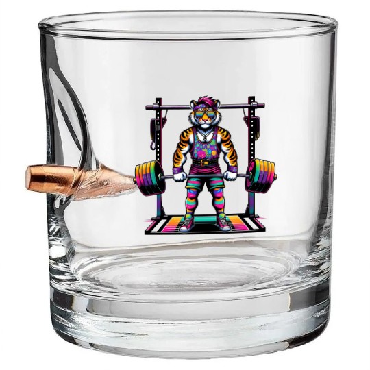Muscular Rainbow Tiger Deadlifting Bullet Whiskey Glasses