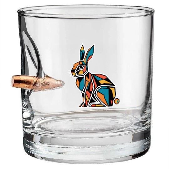 Geometric Farm Animal Graphic Rabbit Vibrant Bullet Whiskey Glasses