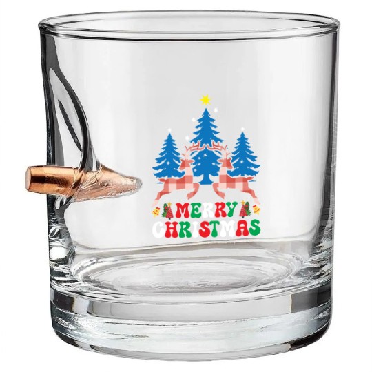 Pretty Wintery Buffalo Plaid Reindeer Merry Christ Bullet Whiskey Glasses
