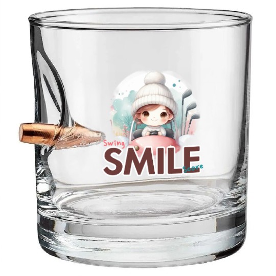 Swing, Smile, Score - Girl driving a golf cart Bullet Whiskey Glasses