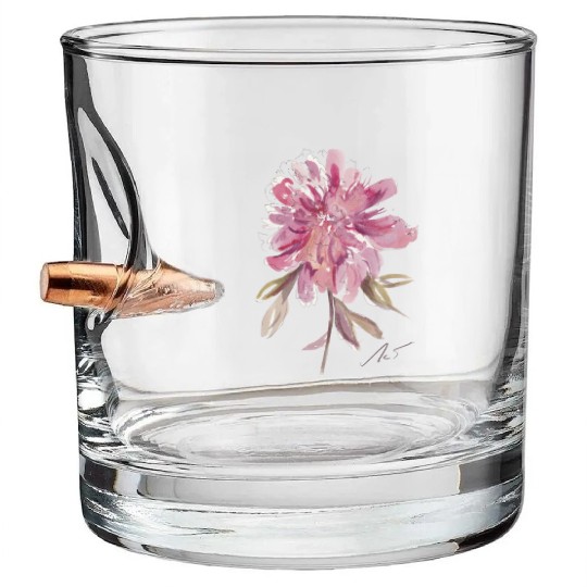 Peony loose watercolor hand-painted Bullet Whiskey Glasses