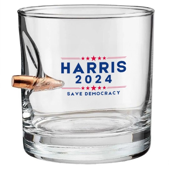 Harris For President 2024 Save democracy Bullet Whiskey Glasses