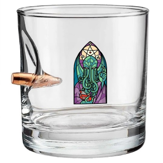 Cthulhu Church Stained Glass Cosmic Horror Funny Bullet Whiskey Glasses