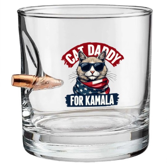 Cat Daddies for Kamala Funny Cat Dad Vote Election Bullet Whiskey Glasses
