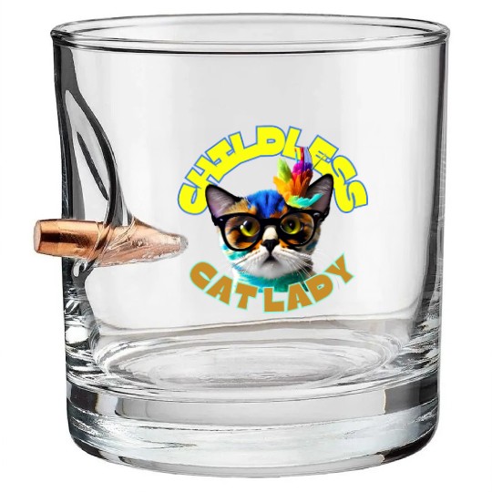 Colorful Cat with Glasses - Childless Cat Lady Bullet Whiskey Glasses