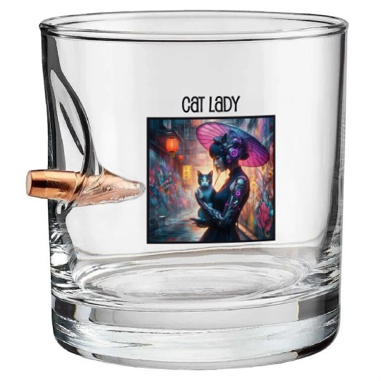 Cat Lady (Cyberpunk) Street Art v2 Bullet Whiskey Glasses