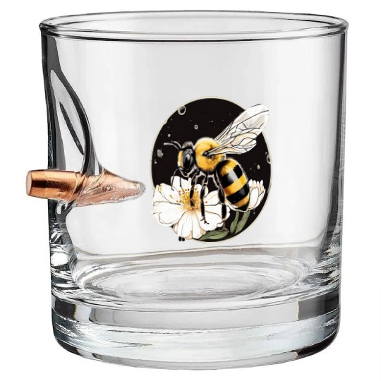 Bumble Bee on a Flower in a Bubble Bullet Whiskey Glasses