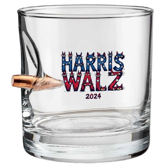 Harris Waltz 2024 Election Funny Cat Kamala Bullet Whiskey Glasses