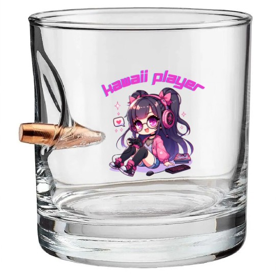 Kawaii Gamer Girl Illustration Bullet Whiskey Glasses