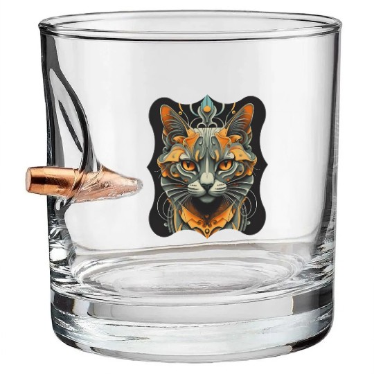 Elegant stylish black and gold cat face Bullet Whiskey Glasses