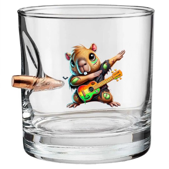 Cute Dabbing Capybara Zombie Squad Guitar Hallowee Bullet Whiskey Glasses