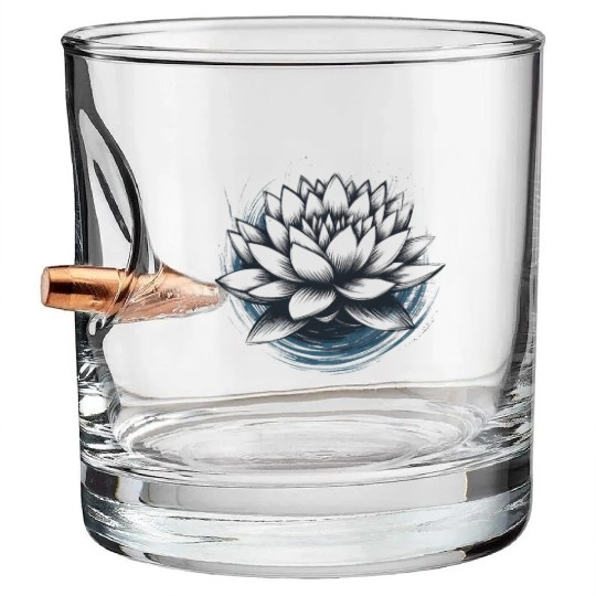 Modern Lotus with Brushstroke Effect 3 Bullet Whiskey Glasses