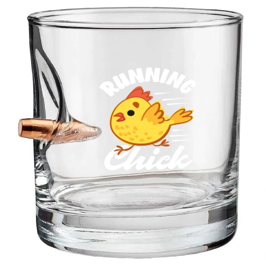 Funny Yellow Chick Running Chick Bullet Whiskey Glasses