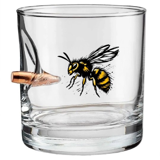 Two Color Wasp Insect Art 1 Bullet Whiskey Glasses