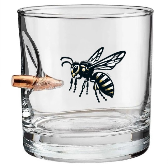 Two Color Wasp Insect Art 3 Bullet Whiskey Glasses