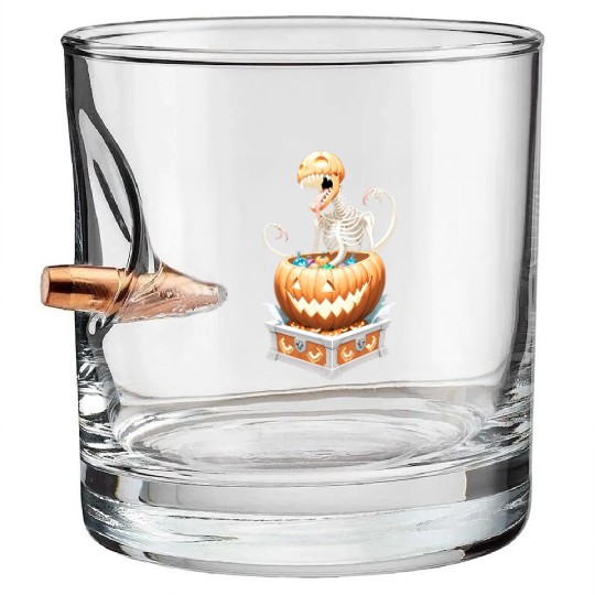 "Heavy Metal Skeletons and Skulls Halloween Art Bullet Whiskey Glasses