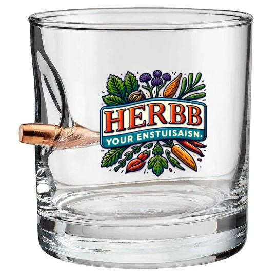 Herb Your Enthusiasm: A fun, punny herbs design. Bullet Whiskey Glasses