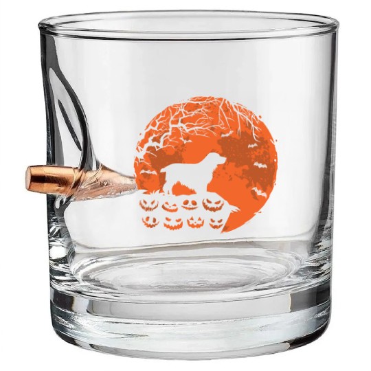 Cocker Spaniel And Moon Halloween Funny Dog Lover Bullet Whiskey Glasses