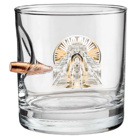 Aztec Warrior Mask with Tribal Art and Ancient Bullet Whiskey Glasses