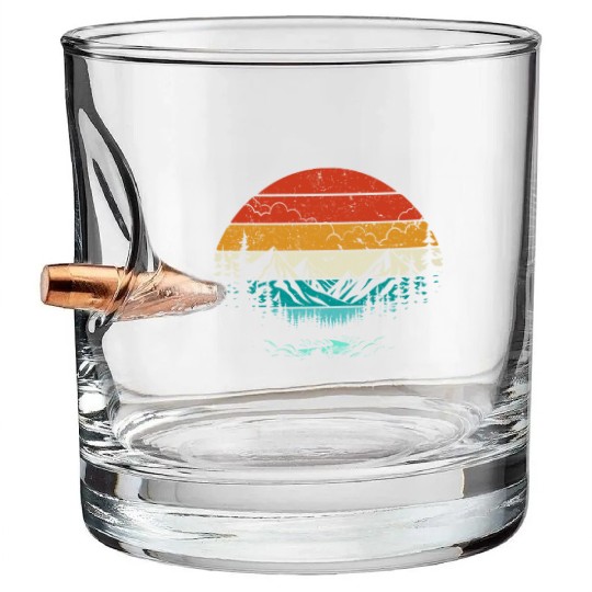 Retro Sunset Mountains Nature Outdoor Hiking Bullet Whiskey Glasses