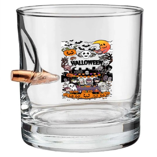 Happy Halloween party Cute chibi cartoon Bullet Whiskey Glasses