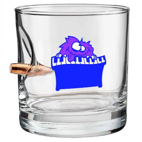 Funny Hairy Alien Monster Playing Keyboard Music Bullet Whiskey Glasses